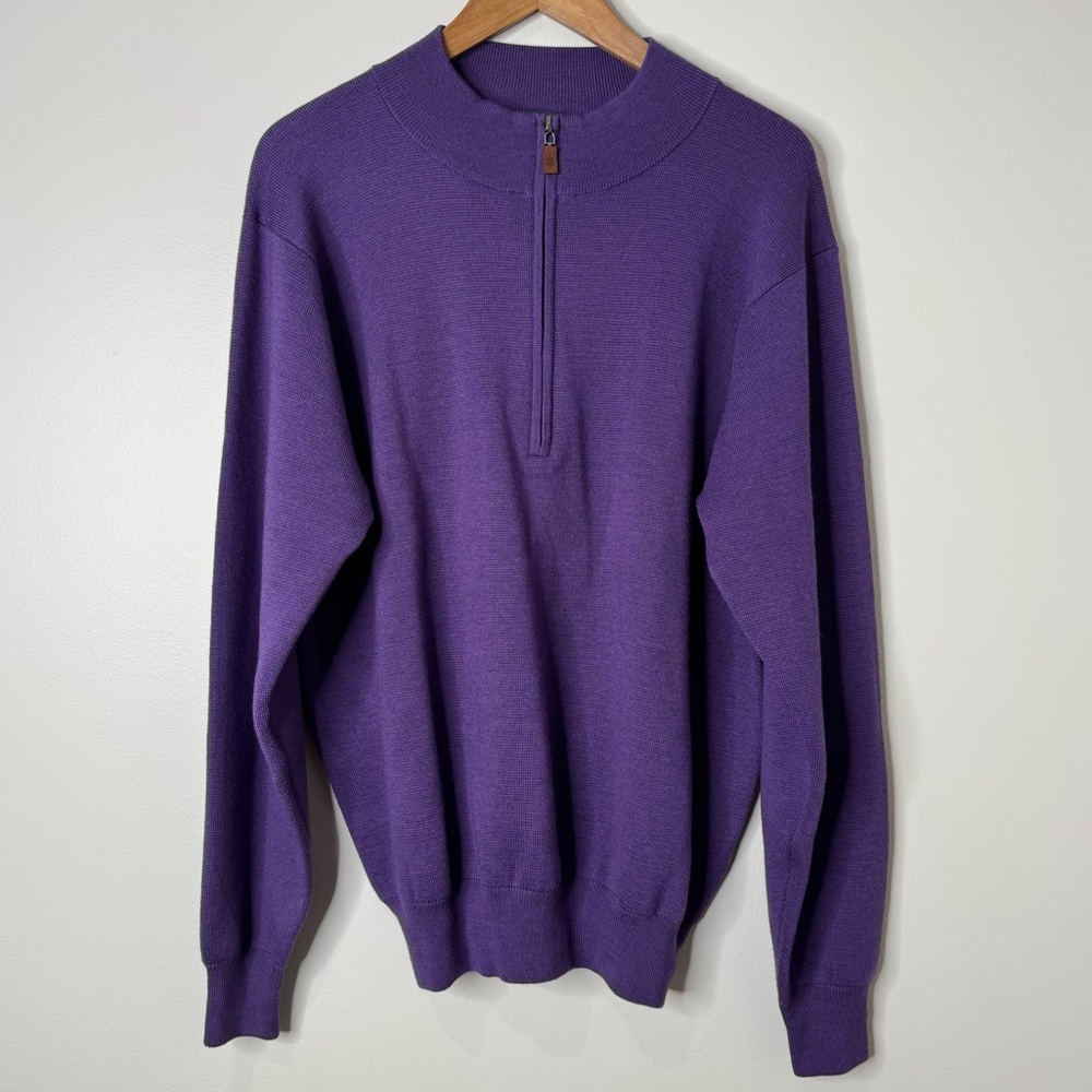 Turtleson Purple 100% Extra Dine Merino Wool Golf Prep Quarter Zip Sweater